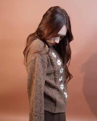 BLUE PEPPER Women's Chocolate Wildflower Crochet Cardigan - 150 Kimonos + Cardigans - The Farmhouse