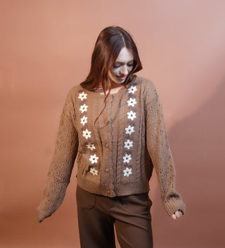 BLUE PEPPER Women's Chocolate Wildflower Crochet Cardigan - 150 Kimonos + Cardigans - The Farmhouse