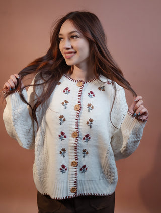BLUE PEPPER Women's Frost Flower Contrast Stitch Cardigan - 150 Kimonos + Cardigans - The Farmhouse