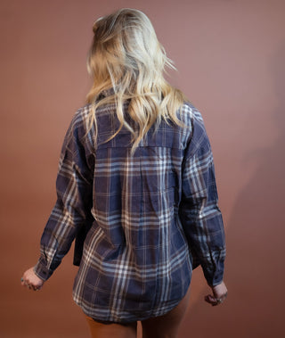BLUE PEPPER Women's Navy Acres Plaid Button-Down - 160 Outerwear - The Farmhouse