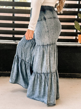 Bohemian Wanderer Boho Western Flowy Pants, Denim - The Farmhouse