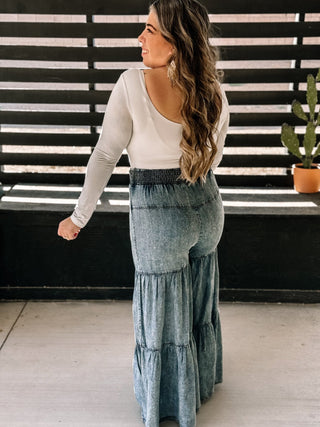 Bohemian Wanderer Boho Western Flowy Pants, Denim - The Farmhouse