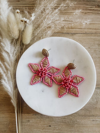 Boho Floral Earrings - Hot Pink - The Farmhouse