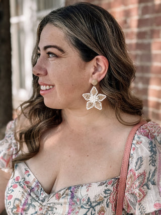 Boho Floral Earrings - White - The Farmhouse