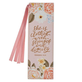 Bookmark Faux Leather Pink Proverbs 31:25 - 423 Stationery - The Farmhouse