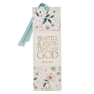 Bookmark Faux Leather White Be Still Ps. 46:10 - 423 Stationery - The Farmhouse