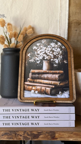 Books with Flowers Arch Framed Art 6x8" - 420 Home Decor - The Farmhouse