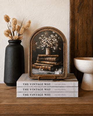 Books with Flowers Arch Framed Art 6x8" - 420 Home Decor - The Farmhouse