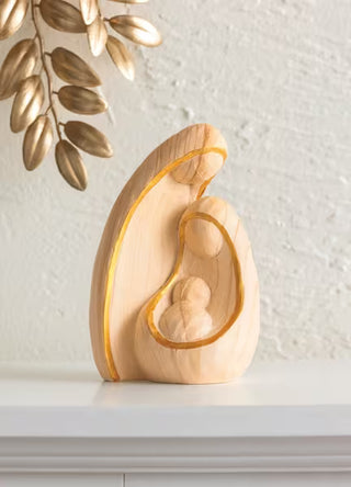 Mud Pie Holy Family nativity sitter with faux bois texture and gold edges