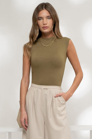 Break Up Reversible Mock Neck Sleeveless Knit Bodysuit - Olive - The Farmhouse