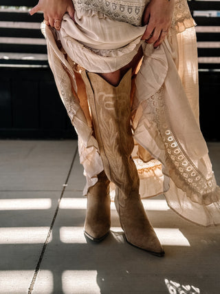 Bronco Western Boho Knee High Boots, Almond - The Farmhouse