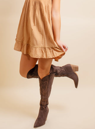 Bronco Western Boho Knee High Boots, Coffee - 300 Footwear - The Farmhouse