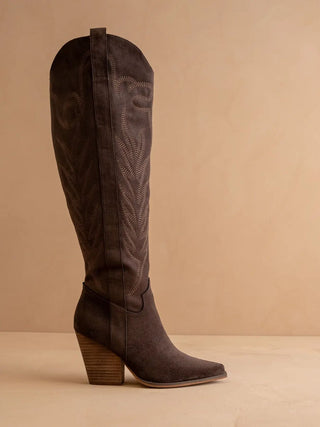 Bronco Western Boho Knee High Boots, Coffee - 300 Footwear - The Farmhouse