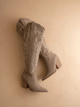Bronco Western Boho Knee High Boots, Dark Taupe - 300 Footwear - The Farmhouse