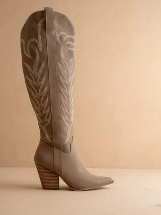 Bronco Western Boho Knee High Boots, Dark Taupe - 300 Footwear - The Farmhouse