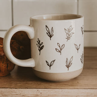 Brown Leaves Stoneware Coffee Mug - 430 Holiday Decor - The Farmhouse