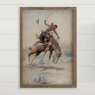 Bucking Cowboy - Western Canvas Art - Wood Framed Wall Art - The Farmhouse