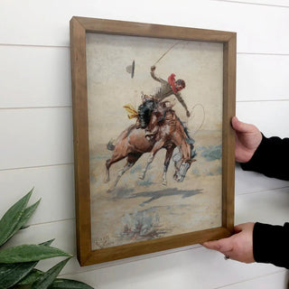 Bucking Cowboy - Western Canvas Art - Wood Framed Wall Art - The Farmhouse