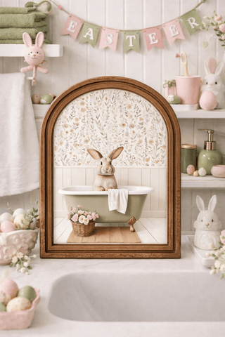Bunny in Tub Arch Framed Art 6"x8" - 420 Home Decor - The Farmhouse