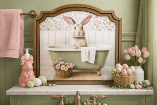 Bunny in Tub Provincial Framed Art - 420 Home Decor - The Farmhouse