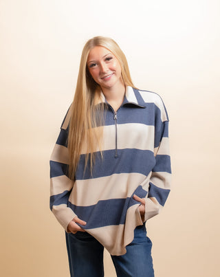 BY TOGETHER Women's Mountain Lodge Striped Turtleneck Half-Zip - 140 Sweatshirts + Sweaters - The Farmhouse