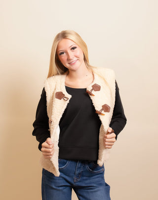 BY TOGETHER Women's Toasted Marshmallow Sherpa Toggle Vest - 150 Kimonos + Cardigans - The Farmhouse