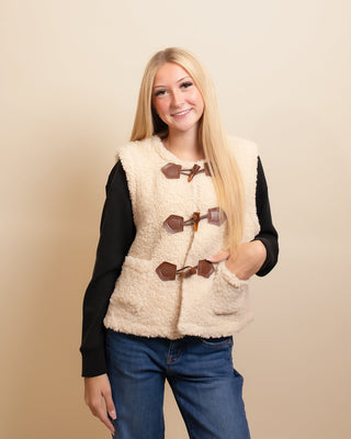 BY TOGETHER Women's Toasted Marshmallow Sherpa Toggle Vest - 150 Kimonos + Cardigans - The Farmhouse