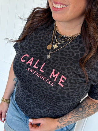 Call Me Antisocial Leopard Tee - 120 Graphic Tees - The Farmhouse