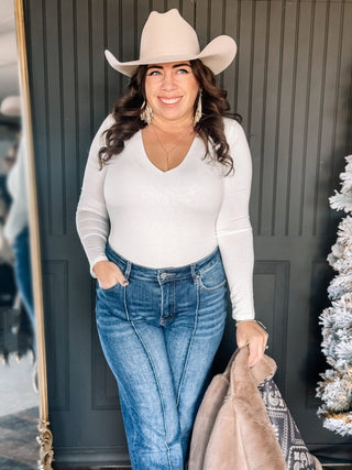 Cambridge Long Sleeve V - Neck Double Lined Top - Ivory - 130 Basics - The Farmhouse