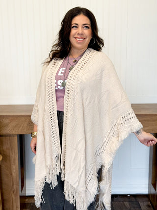 Canyon Breeze Frayed Ruana One Size, Beige - 150 Kimonos + Cardigans - The Farmhouse