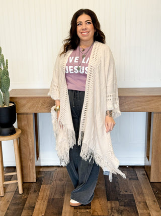 Canyon Breeze Frayed Ruana One Size, Beige - 150 Kimonos + Cardigans - The Farmhouse