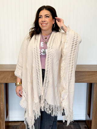 Canyon Breeze Frayed Ruana One Size, Beige - 150 Kimonos + Cardigans - The Farmhouse