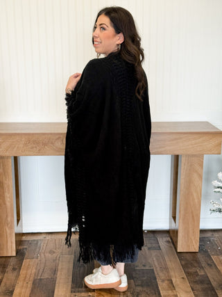 Canyon Breeze Frayed Ruana One Size, Black - 150 Kimonos + Cardigans - The Farmhouse
