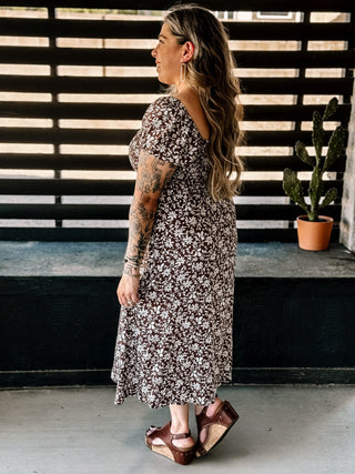 Canyon Trail Boho Western Smocked Midi Dress, Brown - The Farmhouse