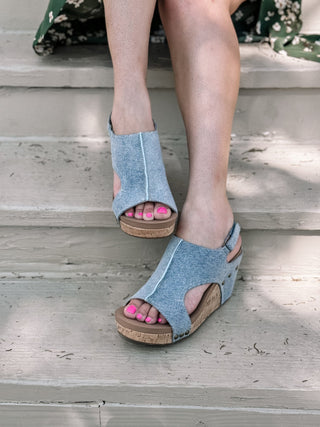 Carley - Denim Wedge Sandals - The Farmhouse