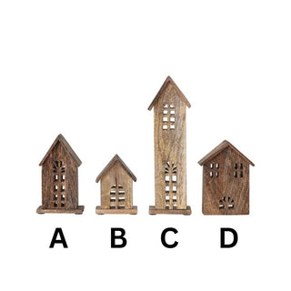 Carved Mango Wood Houses, Natural, Set of 4 - 430 Holiday Decor - The Farmhouse