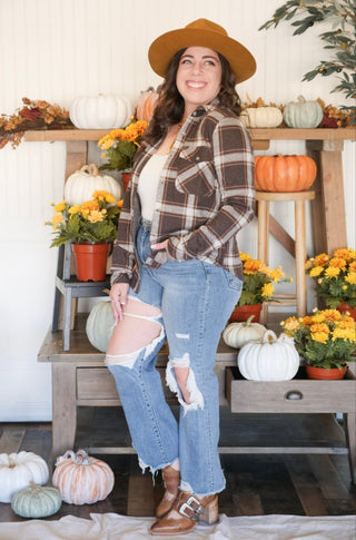 Cassian Button Up Shirt Shacket, Brown Plaid - 160 Outerwear - The Farmhouse