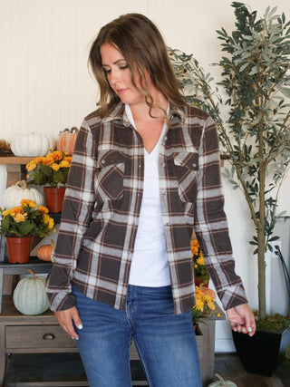 Cassian Button Up Shirt Shacket, Brown Plaid - 160 Outerwear - The Farmhouse