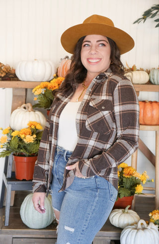 Cassian Button Up Shirt Shacket, Brown Plaid - 160 Outerwear - The Farmhouse