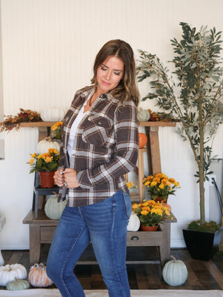 Cassian Button Up Shirt Shacket, Brown Plaid - 160 Outerwear - The Farmhouse
