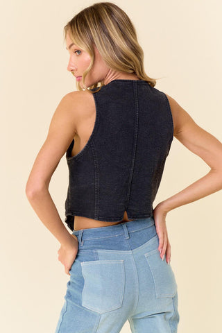 Cassidy Denim Vest - Black - The Farmhouse