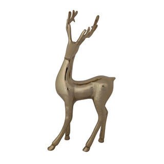 Alternate view of compact cast aluminum deer with artisanal gold surface variation