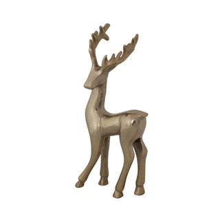 Alternate view of textured gold cast aluminum deer sculpture