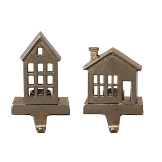 Alternate view of gold house stocking holders in small and large