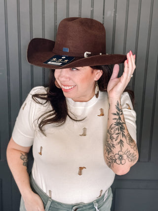 Cattleman Felt Western Cowgirl Hat, Chocolate - 260 Fashion Accessories - The Farmhouse