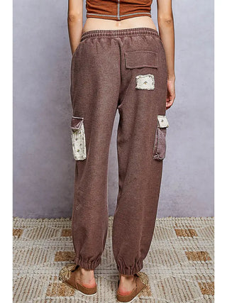 POL Women's Faded Garden Low-Rise Rivet Joggers, Choco