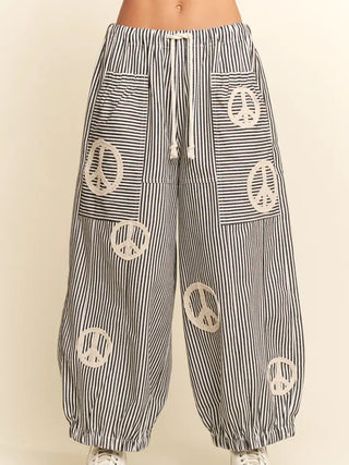 DAVI & DANI Women's Peace & Love Striped Palazzo Pants