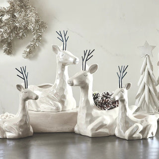Medium deer-shaped stoneware bowl with reactive white pearl glaze