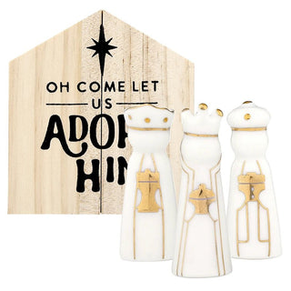 Alternate view of small ceramic Three Kings figurines for nativity display