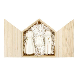 Pine wood gift box with sentimental phrase for Holy Family figurine set